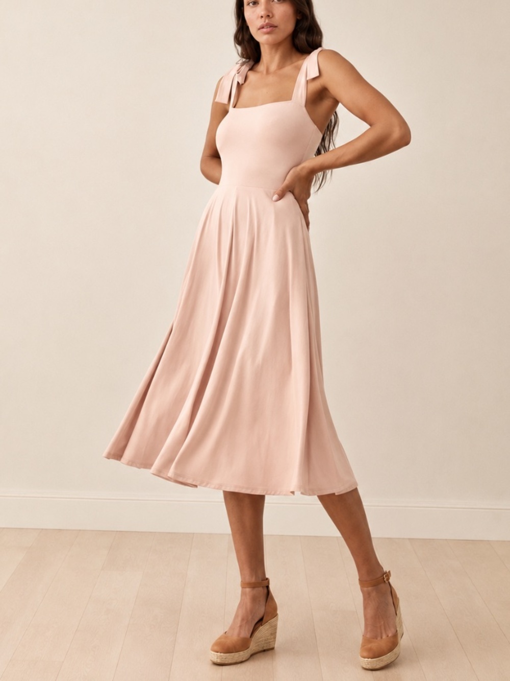 NWT Reformation Edita Midi Serenade Blush Tie Strap Knit Dress Size XL